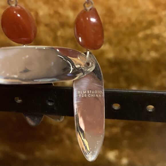 RLM Earrings Carnelian Agate and Sterling Silver Dangles Vintage - Picture 7 of 7